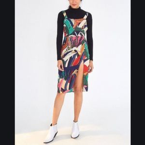 Farm Rio Dress "Rainbow Fauna" Midi Jungle Print Nwot Sz Xs